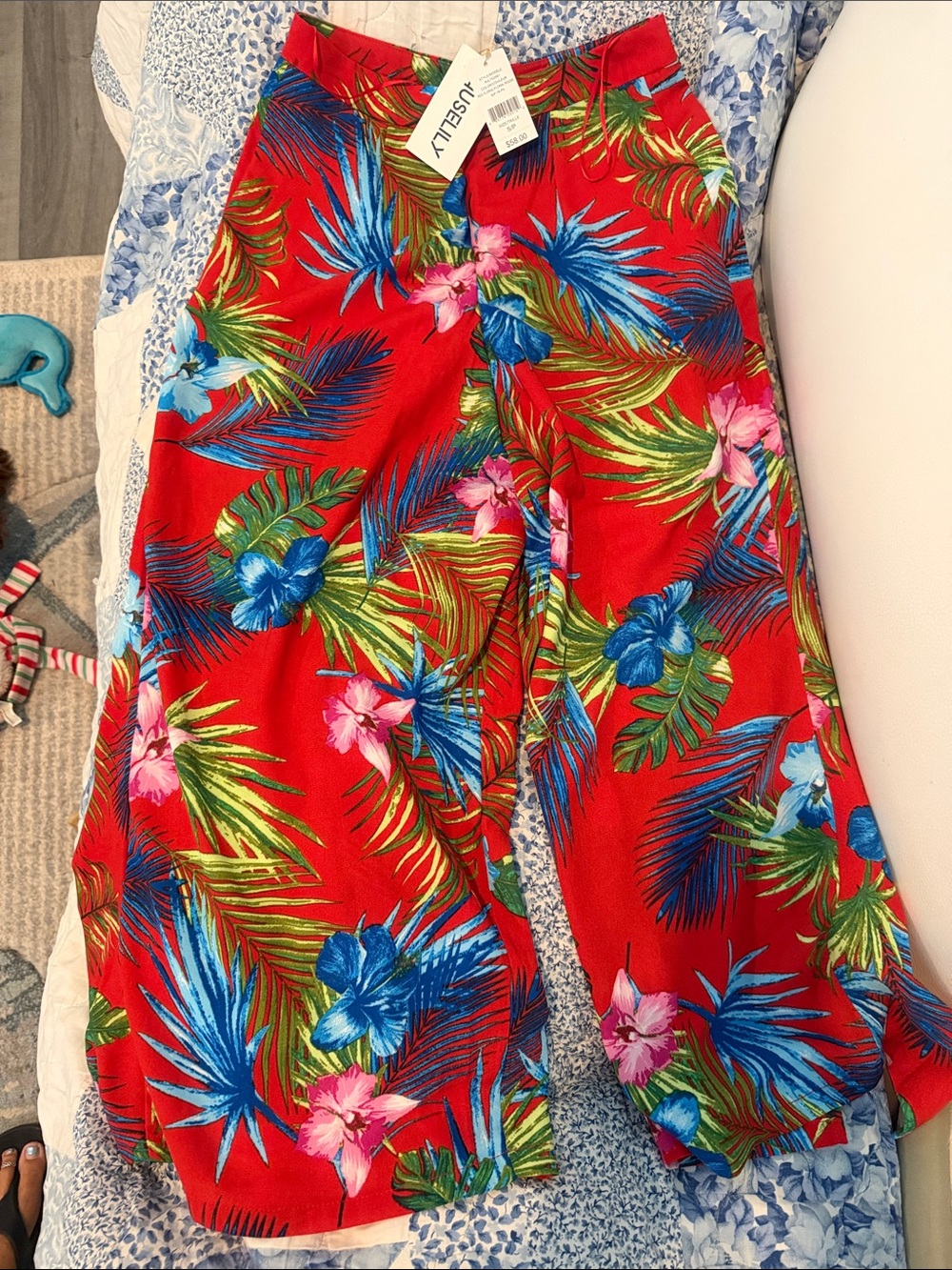 Surely Red Tropical Floral Palazzo Pants